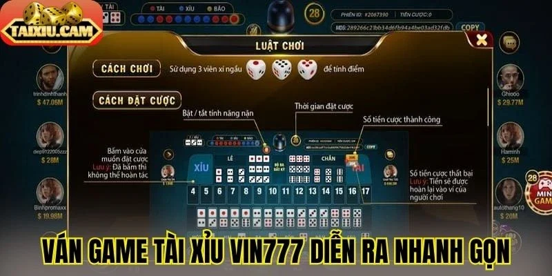 Ván game tài xỉu Vin777 diễn ra nhanh gọn